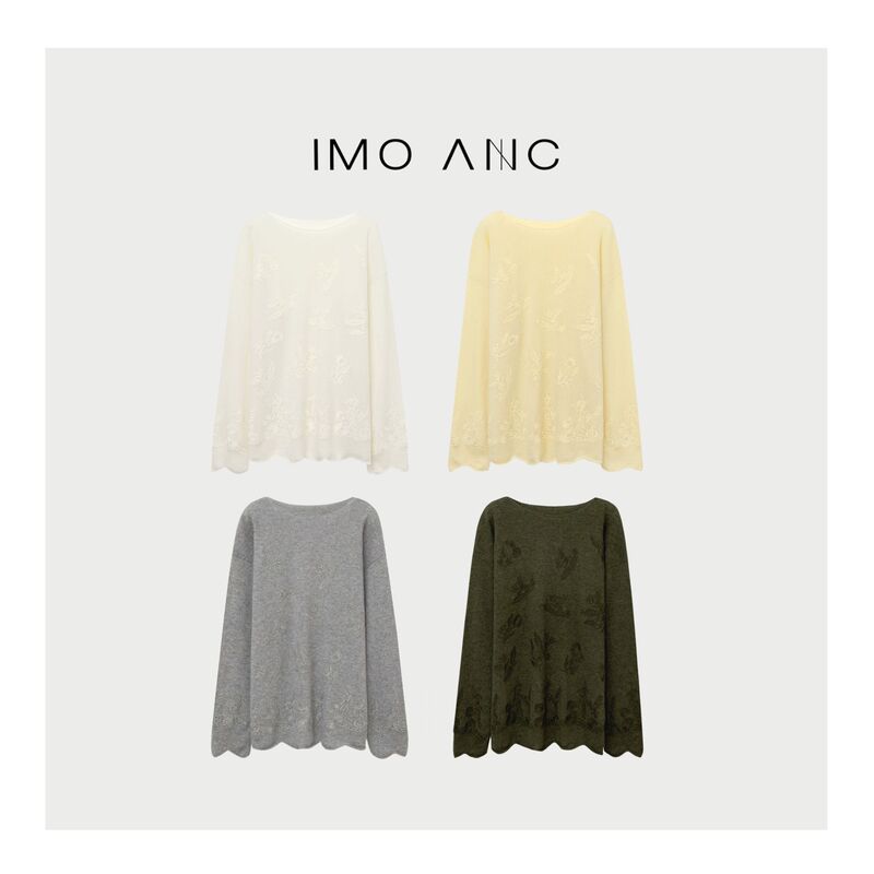 Plant Embroidery Wavy Hem Soft and Loose Slimming Lazy Pullover Knitwear Sq2767