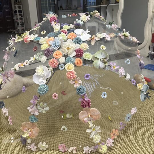 仿真花伞悬浮花店铺氛围布置装饰吸引人背景拍照道具橱窗打卡布置
