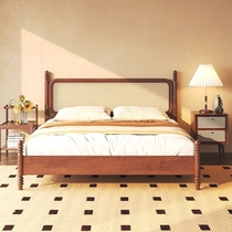 Solid wood retro rattan bed 1 5m double bed 1 8m master bedroom king bed French B&B simple rattan bedside table