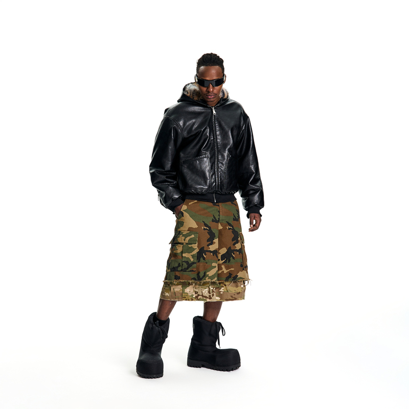 [Celebrity Style] Urmah25 Autumn/Winter Pure Rabbit Fur Double-Sided Hooded Tiger Print Leather Bomber Jacket