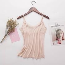 Womens knitted silk camisole mulberry silk short style with solid color lace V-neck bottoming vest