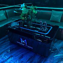Yunnans new modern light luxury stainless steel KTV luminous coffee table tempered light luxury rock plate glass table deck seat bag