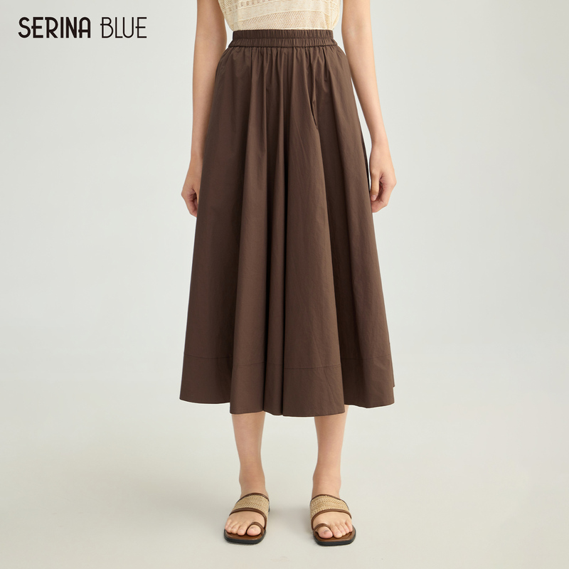 Serinablue Mall Same Style 2026 New Model 100% Cotton High-Waisted Wide-Leg Skirt Pants for Women Summer Casual Cropped Pants