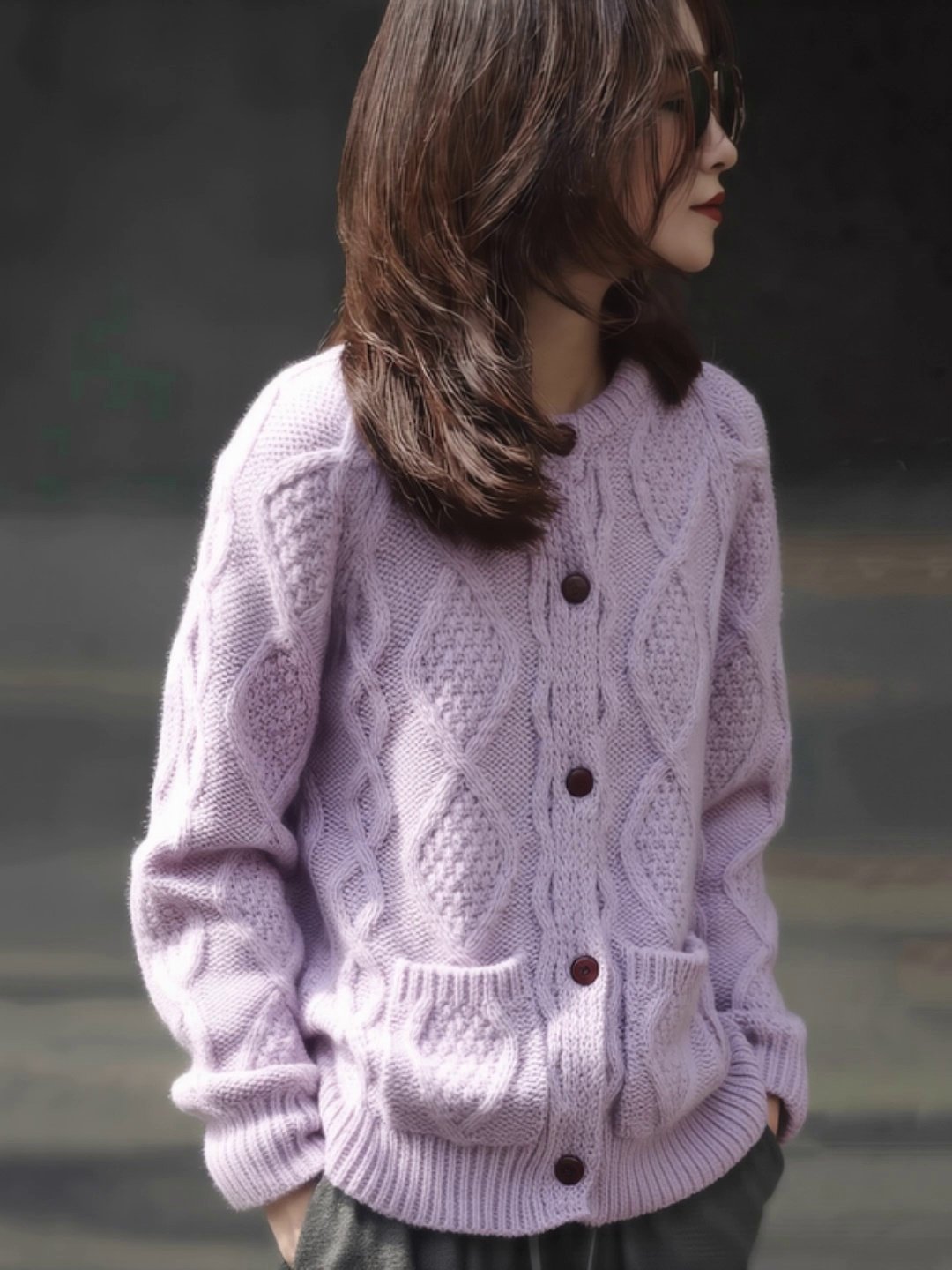 2025冬季紫色菱形绞纹，35岁+姐妹的温柔宝藏毛衣外套(´▽｀)ノ♪_羊绒衫_淘宝服装网, image size:1080x1440