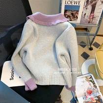 Korean childrens clothing girls sweater 2024 new spring style baby girl cardigan lapel childrens Korean style sweater