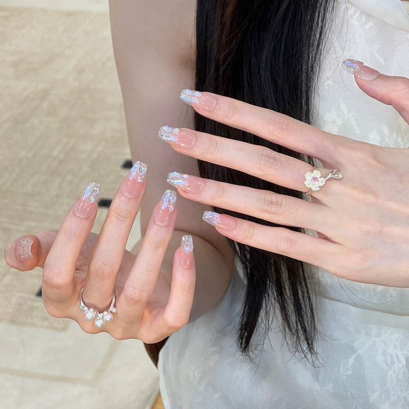 Ks Wearable Nails Medium Length New Style High-End Handmade Manicure Summer Nude Color Brightening Super Beautiful Nail Stickers