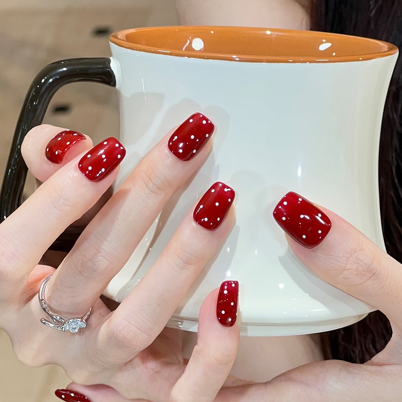 Ks Red Polka Dot Press-On Nails Short Style 2026 New High-End Handmade Nail Art Autumn and Winter Daily Brightening Nail Tips Ks Red Polka Dot Press-On Nails Short Style 2026 New High-End Handmade Nail Art Autumn and Winter Daily Brightening Nail Tips