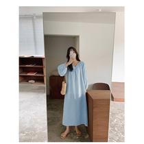 Japanese lazy loose large size nightgown summer cute puff sleeve pajamas for pregnant women casual outer wear long long skirt
