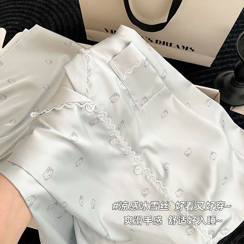 Korean Uamtor Women's Pajamas Autumn Ice Silk Long-Sleeve Long Pants 2026 New High-End Silk Loungewear Korean Uamtor Women's Pajamas Autumn Ice Silk Long-Sleeve Long Pants 2026 New High-End Silk Loungewear