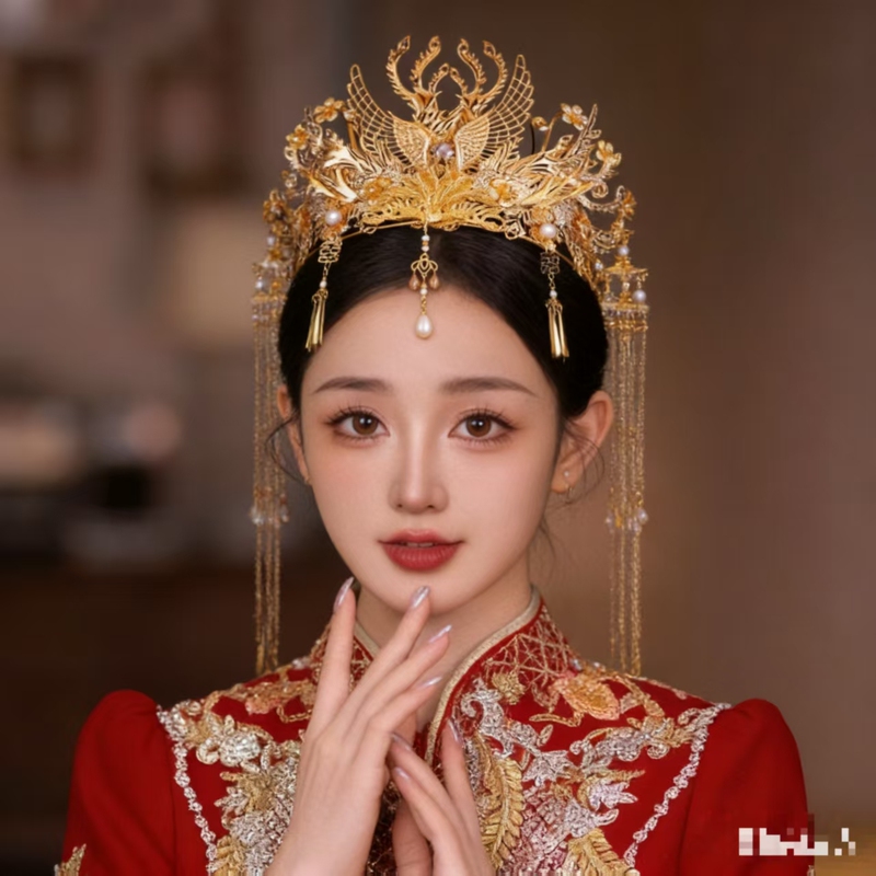 Chinese-Style Phoenix Tassel Headdress for Brides, Wedding Hair Accessories, Xiuhe Dragon and Phoenix Hair Crown, Elaborate Luxury, Ancient Style, Makes the Face Look Smaller