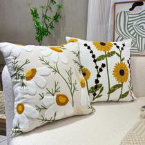 March Come Daisy Pattern Embroidered Cushion Cover Bedroom Cushion Cover Pastoral Small Fresh Cushion Cover Simple Flowers