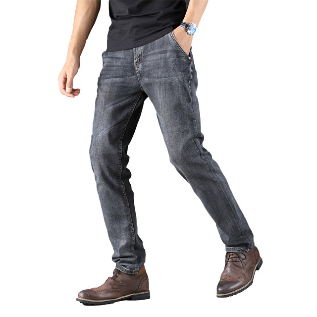 JEANS summer thin smoke gray jeans men's loose straight high-end summer casual trousers trendy brand JEANS