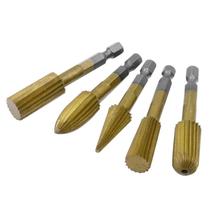Hexagonal handle 5-piece set of high-speed steel woodworking rotary files 6 electric grinding heads 3mm handle special-shaped files