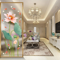 Modern minimalist living room glass screen partition wall decoration bedroom blocking home entrance porch background lotus pattern