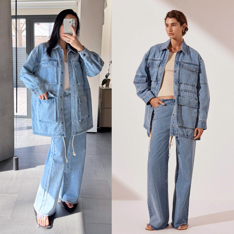 【No Returns or Exchanges】Casual and Stylish~ Australian Brand Washed Skin-Friendly Denim Workwear Pocket Long Jacket/Jeans 【No Returns or Exchanges】Casual and Stylish~ Australian Brand Washed Skin-Friendly Denim Workwear Pocket Long Jacket/Jeans