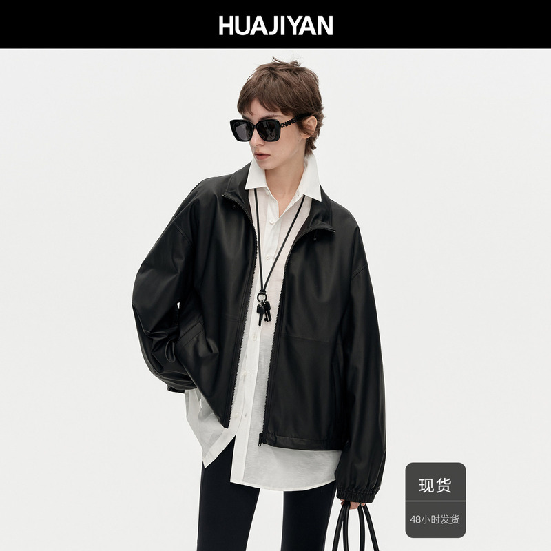 Hua Jiyuan [Mask Leather Jacket] Italian Imported Ultra-Thin Sheepskin Casual Loose Jacket Leather Coat for Women
