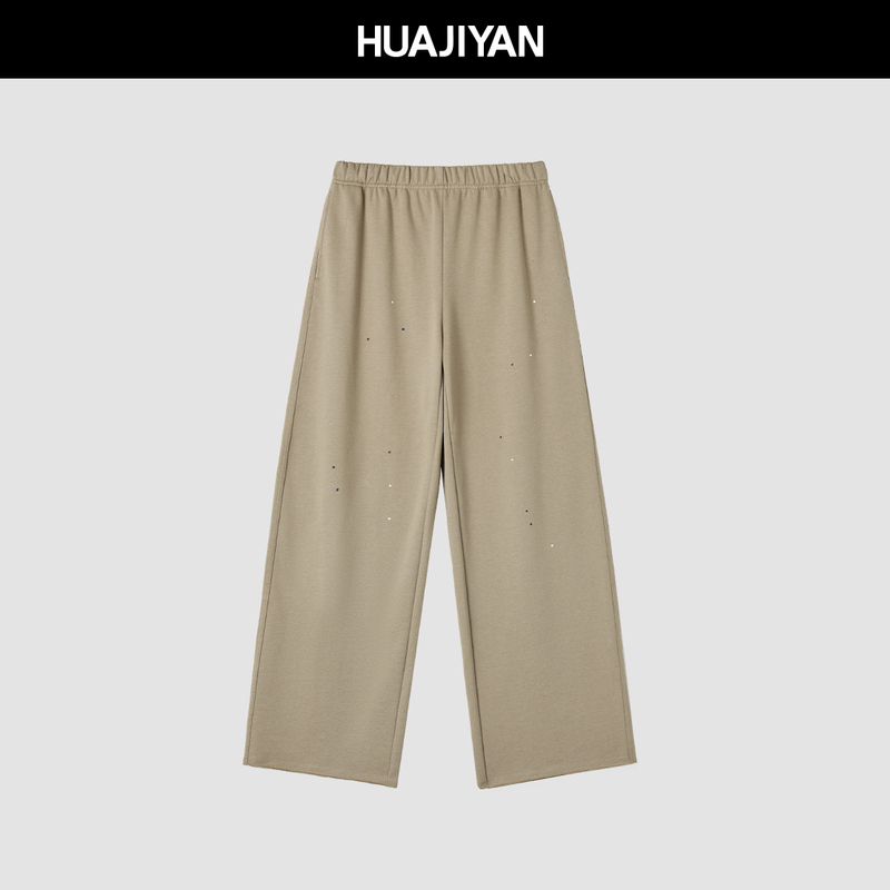Huajiyan [Star Dot Pants] Cotton Blend Paint Dot Splatter Technique Elastic Waist Straight Casual Pants 2026 Autumn