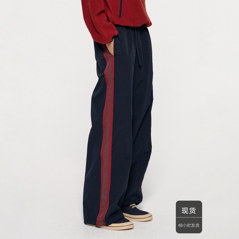 Hua Jiyuan [Red Line Pants] Elastic Waist Color-Block Striped Straight-Leg Loose Sports Casual Pants for Women 2026 Autumn