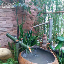  Jinglu Japanese garden Stone trough basin Pot Yongdong circulating water decoration Fountain Bamboo water device Bird-scaring device Monk capital