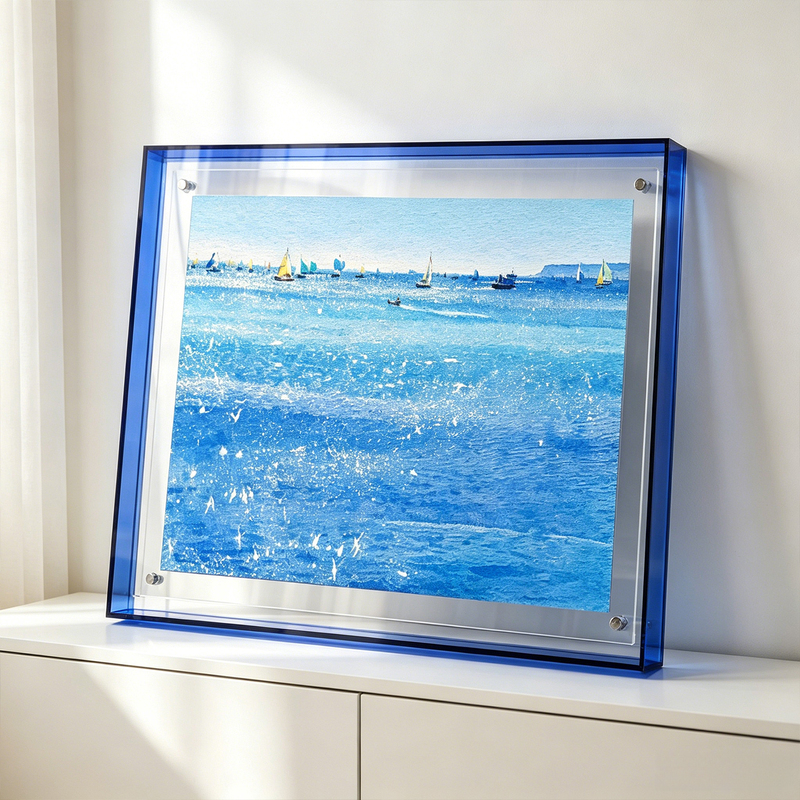 Klein Blue Seaside Sailing Boat Living Room Bedroom Decorative Painting Sparkling Sea Scenery Acrylic Desktop Display Painting