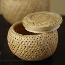 Bamboo home-made storage basket with basket cover AQD supplies tea can tea box gift box handmade bamboo basket bamboo cage