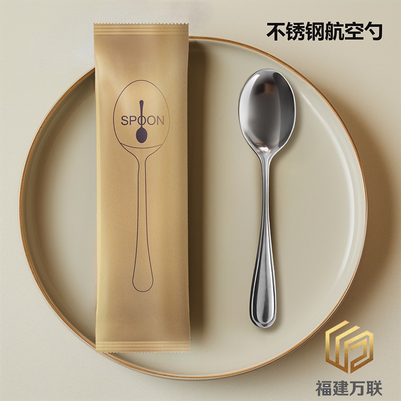 Wanlian Premium Biodegradable Spoon Disposable Individually Packaged Fork High-End Takeaway Soup Stainless Steel Spoon Ice Cream