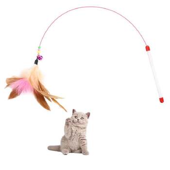 Cat toy cat teasing stick, long steel wire, not easy to break, cat feathers, cat teasing stick with bell, cat training self-pleasure pet toy