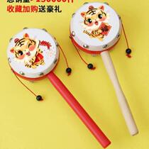 Rattle baby toy chewable hand-cranked wave drum baby wooden sheepskin traditional children newborn boys and girls