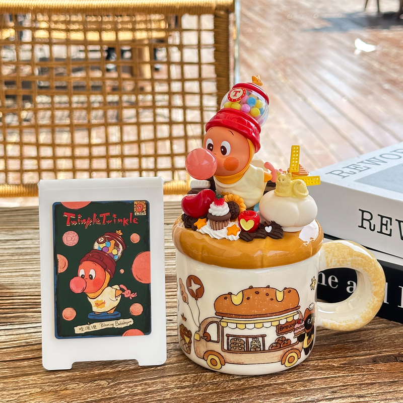 Bubble Mart Star People Ceramic Mug with Lid and Spoon Cute Girly Coffee Cup for Couples Home Office Use