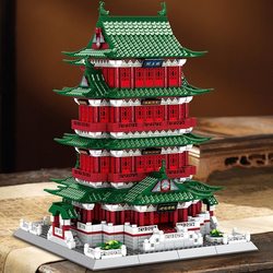 Ancient Style Large and Complex Building Series, Four Famous Towers, Building Blocks, Tengwang Pavilion, Assembled Educational Toys, Birthday Gifts