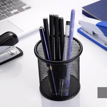 Metal pen holder round office desktop storage large multi-function large capacity black square pen holder