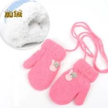 New childrens gloves 0 to 3 years old thickened and velvet to keep warm and cold-proof baby boy hanging neck full-finger gloves for baby girl