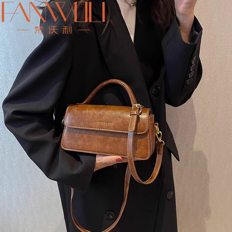 Vanwali Light Luxury Retro Women's Bag New Fashion Genuine Leather Shoulder Crossbody Bag High-End Handbag Small Square Bag