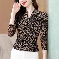 Autumn new long-sleeved cross V-neck BAO WEN mesh bottoming shirt Korean style slimming fashionable and age-reducing top trend