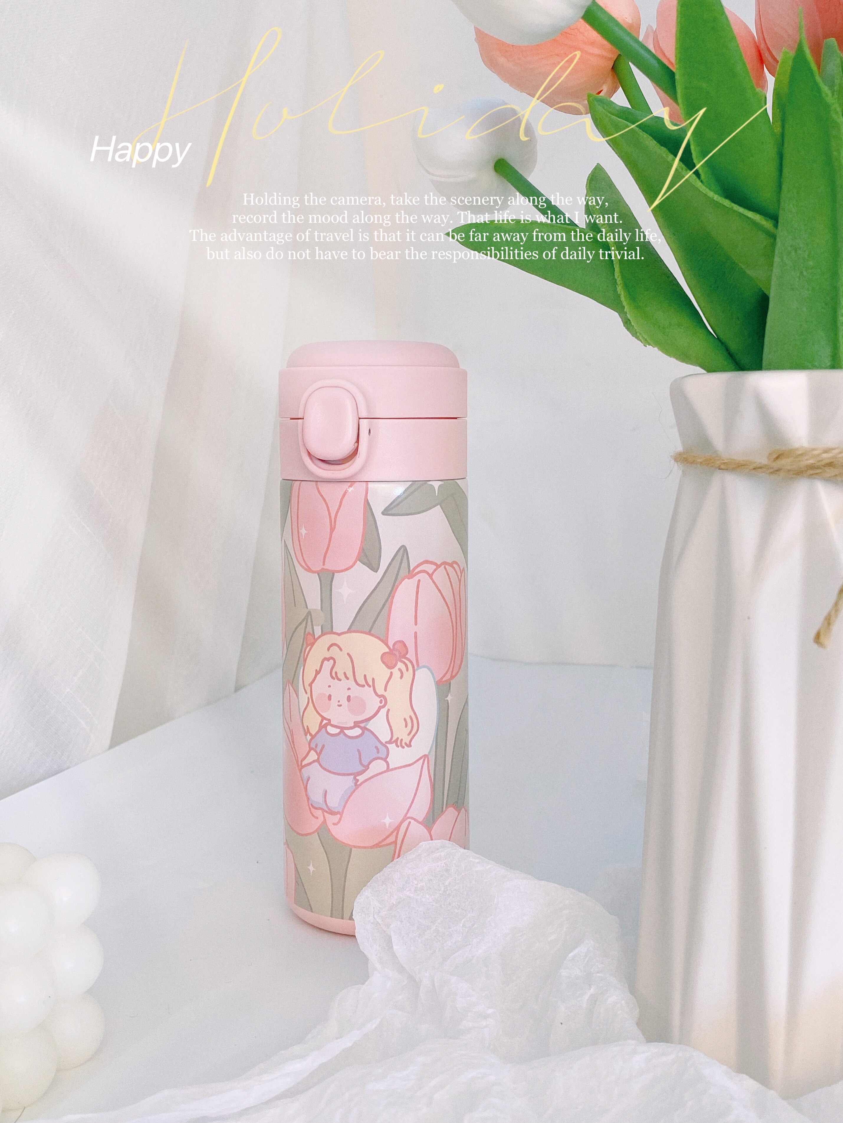 Original Wild Anecdote Original Tulip Insulation Cup Cute And Gentle ins350ml Stainless Steel Straight Body Portable