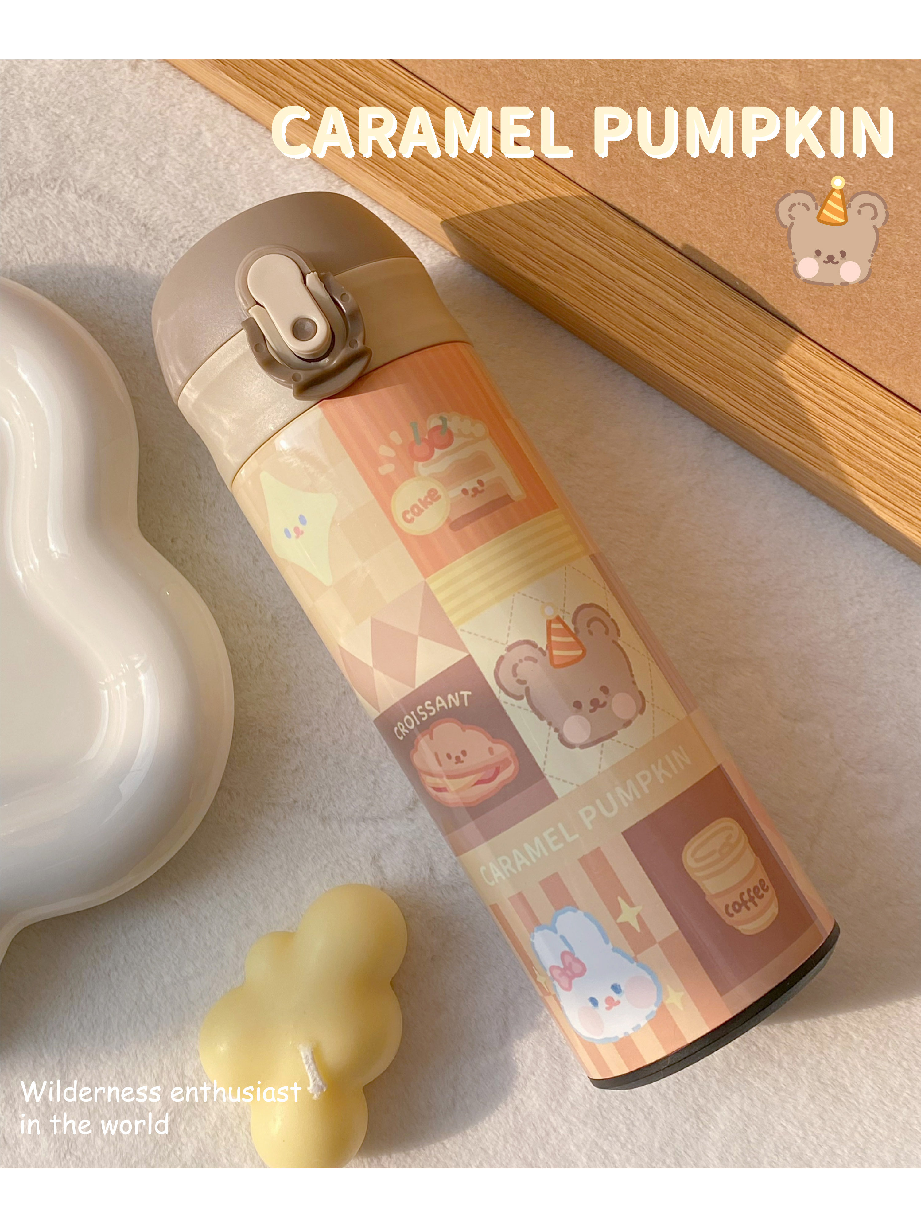 Original Wild Anecdote Original Large Capacity Insulated Cup Bounce Cup 304 Stainless Steel Portable Water Cup Lovely Day Ensemble