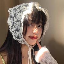 French retro lace flower headscarf for women sweet seaside triangle headscarf Korean style literary triangle veil