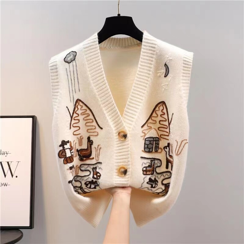 Clearance of Original Foreign Trade Italian Designer Women's Clothing: European-Style Knitted Sweaters, Vests, Cardigans, Outerwear, Loose-Fitting Autumn Vests