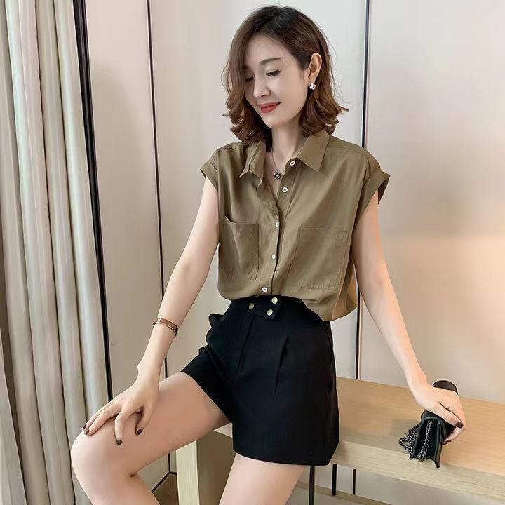 Clearance of Original Foreign Trade Italian Designer Women's Clothing, European Style Pure Cotton Shirts, Loose-Fitting, Elegant Short-Sleeved High-End Summer Tops