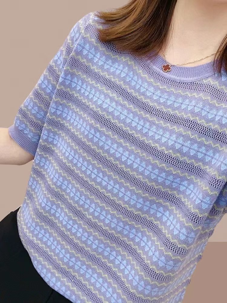 大码女装2026夏新款女士短袖t恤针织衫冰丝胖mm遮肚子上衣小个子