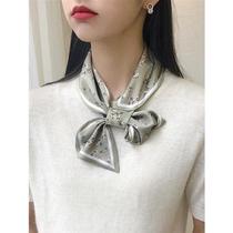 Spring and summer angled small silk scarf versatile decorative headband cloth buckle flower silk scarf small scarf long multi-functional small scarf