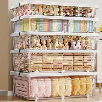 Under-bed storage box flat plastic clothing quilt storage box organizing box storage sofa transparent under-bed storage box
