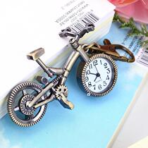 Bronze Color Bike keychain Clock Quartz Pocket Boys Gift