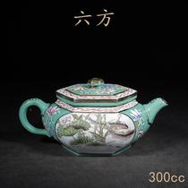 Pure original fully handmade old purple pot famous hexagonal pot sand mine bottom trough clear small ZAN capacity tea set collection 3