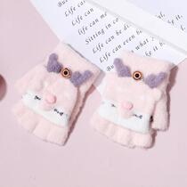 Flip-top half-finger leaky gloves new winter thickened knitted warm knitted gloves for boys and girls writing 2023 reading wool