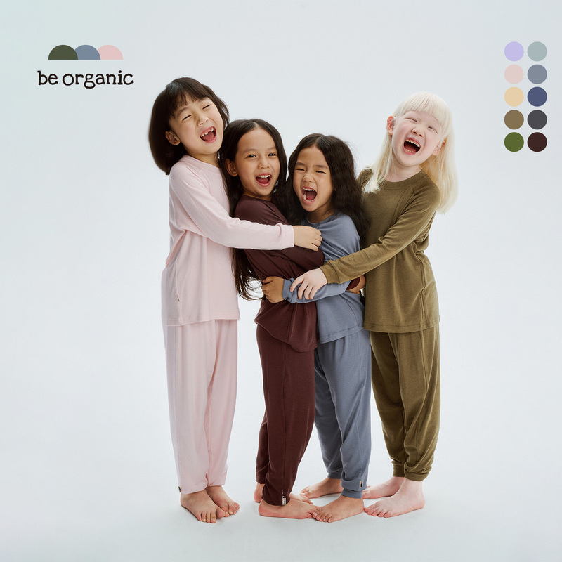 Be Organic【Sleepwear】Wool and Tencel Blend Loungewear Long-Sleeved Long Pants Children's Clothing Set