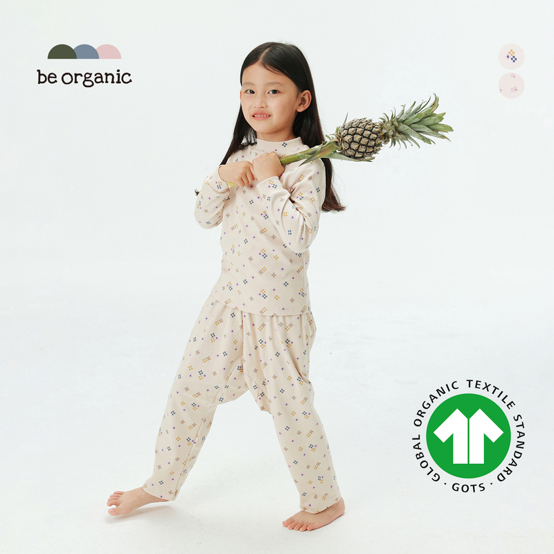Be Organic【Gots Certified Organic Cotton】High-Neck Long-Sleeved Drop-Crotch Pants, Breathable and Skin-Friendly Children's Loungewear
