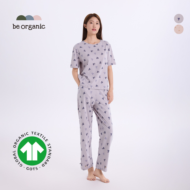 Be Organic【Tencel Cotton Short-Sleeved Loungewear Set】Gots Certified Adult Women's Summer Cool Pajamas