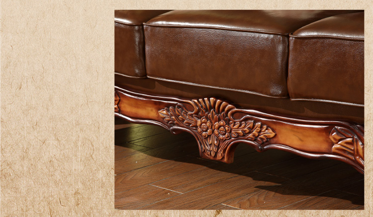 123 Âu sofa da kết hợp của gỗ rắn sang trọng khắc sofa kích thước của đồ nội thất nhà ở biệt thự gia đình Mỹ - Ghế sô pha ghế sô pha đẹp