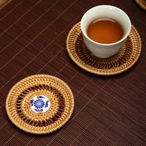 Rattan coasters teacups saucers pot cushions tea ceremony accessories mini flower and fruit saucers